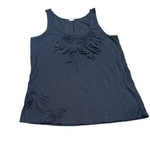 Y2k JCrew beaded Tank Top Dark Gray 100% Cotton Womens Medium Basic